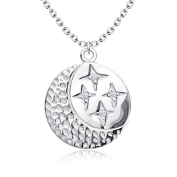 Beautiful Stars and Moon Shaped Silver Necklace SPE-5243